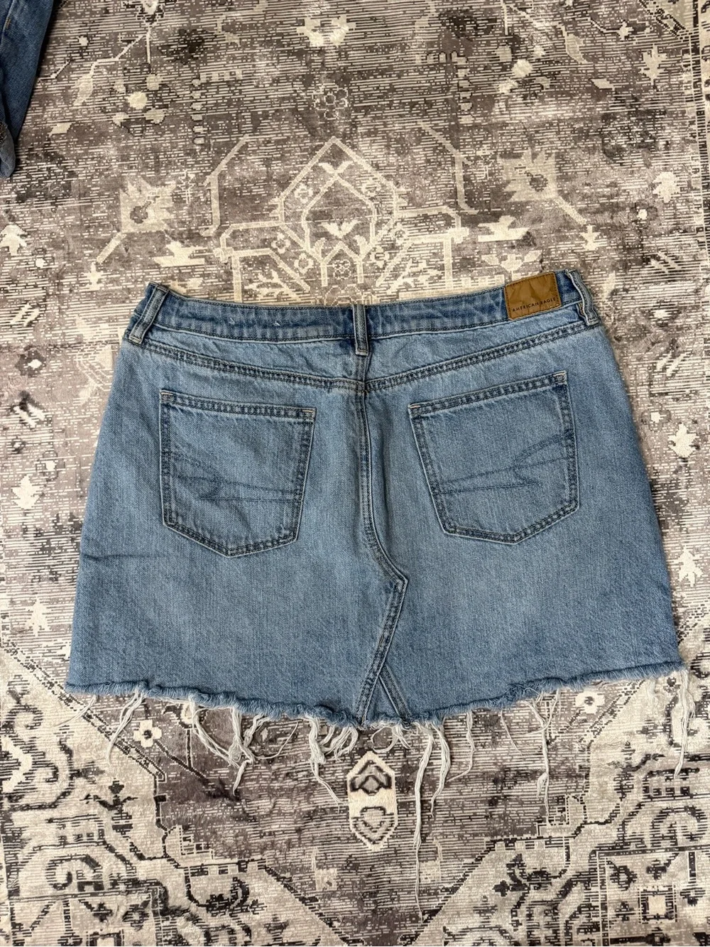 American Eagle Outfitters Light Blue Denim Frayed Mini Skirt